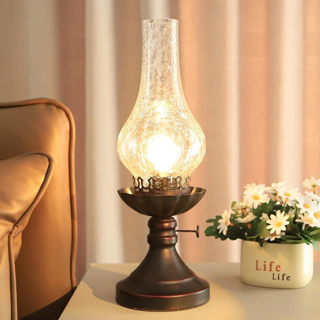 Rarlonly Rustic Lamp,Retro Bedside Lamps,Farmhouse Lamp,Bedroom lamp,Lamps for Nightstand,Industiral Table Lamp with Glass lampshade,Bulb Included (Transparent Glass)