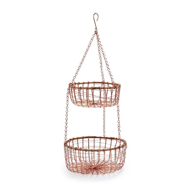 Two-Tier Hanging Rose-Gold Wire Basket