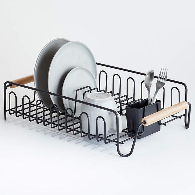 Black Dish Rack with Wood Handles