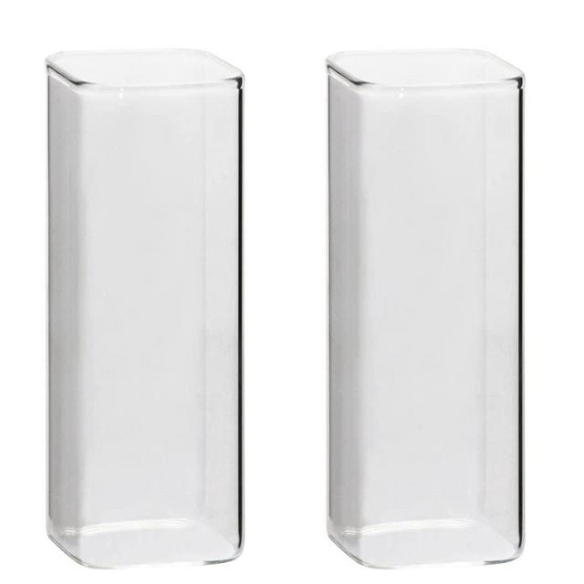 Tupalizy 2PCS Square Glass Cups Tumbler Highball Drinking Glasses for Water Wine Beer Cocktails Juice Iced Tea Coffee Mixed Drinks Kitchen Party Home Everyday Use Clear Glassware, 16.9oz