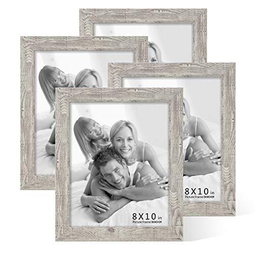 BOICHEN 4 Pack 8x10 Picture Frame Wood Pattern High Definition Glass Rustic Photo Frame Tabletop or Wall,Wave Woodgrain Photo Frames