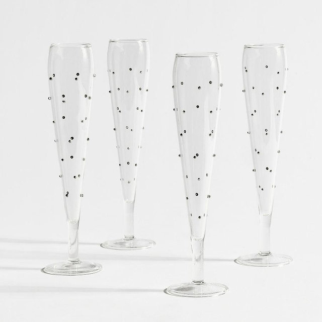 Confetti Celebration Champagne Flutes, Trumpet, Set of 4 - Silver