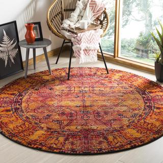Vintage Hamadan Distressed Boho Round Area Rug