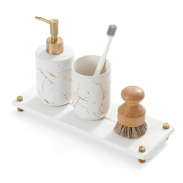 White Gold Dish Drying Rack Tray, Water Absorbing Stone Sink Caddy Kitchen Sink Organizer, Diatomite Bathroom Counter Faucet Mat Coaster, Soap Riser Dispenser Sponge Holder, White 12.5" x 4.5"
