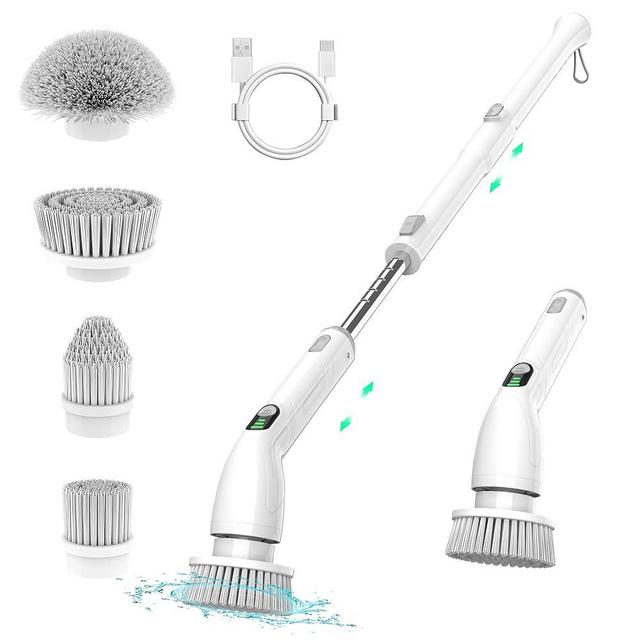 Keimi Electric Spin Scrubber, 2024 New Full-Body IPX7 Waterproof Cordless Bathroom Scrubber with 4 Replaceable Heads, Adjustable Extension Handle, Shower Cleaning Brush for Bathtub, Grout, Tile, Floor