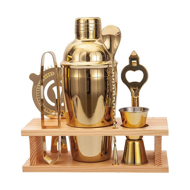 JNWINOG Cocktail Shaker Set Stainless Steel Bartending Kit 18.6oz Cocktail Bar Set Cocktail Mix Drink Making Kit Professional Bar and Home Drink Bar Tools for Bartender (Gold, 7Pcs)