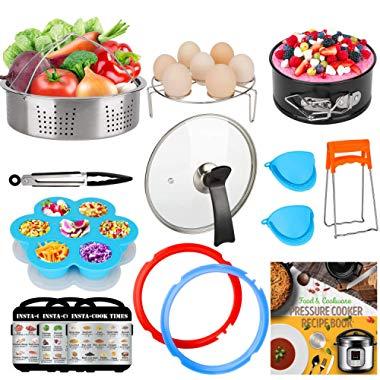 3-Quart-Accessories-Set with Tempered Glass Lid Sealing Rings Compatible with Instant Pot Mini 3, Including Steamer Basket Springform Pan Egg Rack Trivet Works with 3 Qt Instapot, Cookbook, Cover