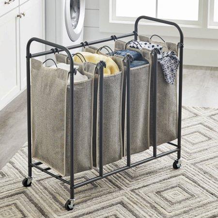 Better Homes & Gardens Gunmetal Grey Rolling 4 Bag Laundry Sorter