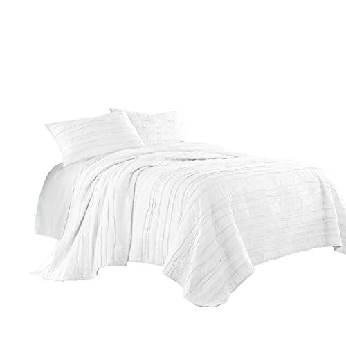 Chezmoi Collection Katy 3-Piece Solid Raw Edge 100% Cotton Pre-Washed Soft-Finished Quilt Set (Queen, White)