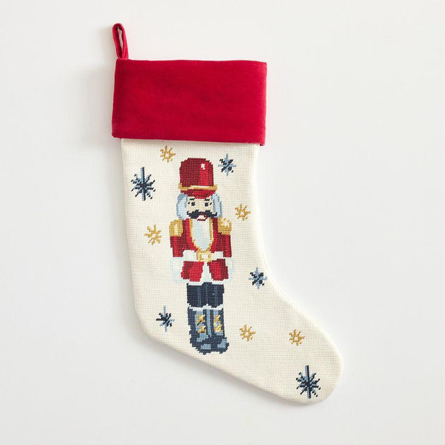 Open Box: Needlepoint Stocking, Nutcracker - Red Cuff