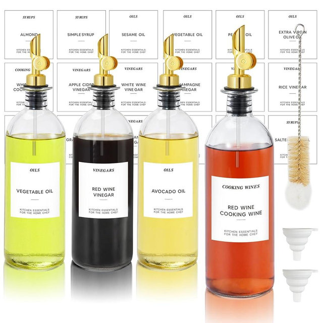 MUVEKA Olive Oil Dispenser Bottle for Kitchen, 16.9 oz/ 500 ml Cooking Oil Dispenser, Oil and Vinegar Dispenser Bottle Set, Glass Oil Container with Pourer spouts, Coffee Syrup Dispenser