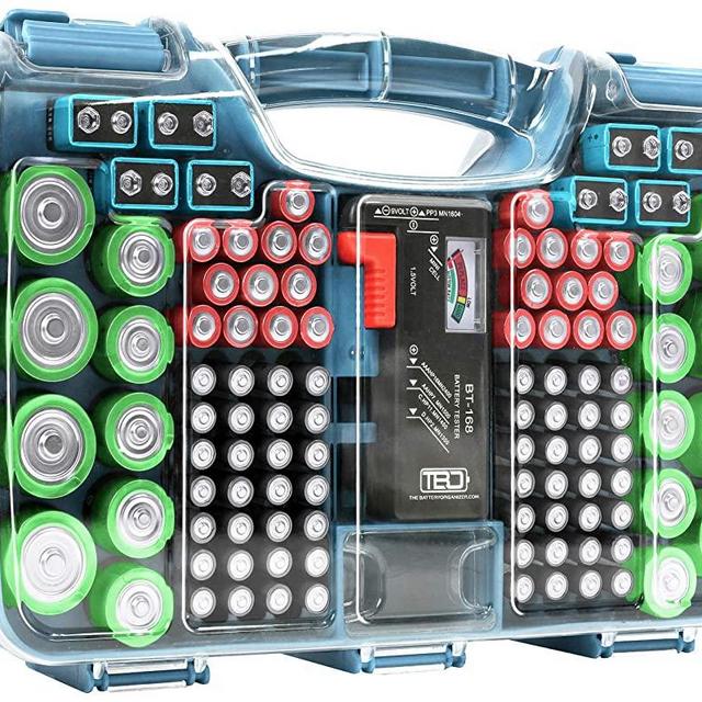 Battery Storage Organizer, The Battery Organizer Storage Case with Tester, Clear Battery Case, Battery Holder for 180 Batteries of Various Sizes, Light Blue