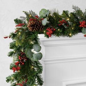 Garland, 12' - 'Tis the Season UV Protected Pre-Lit Faux Wreath & Garland