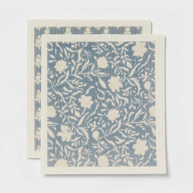 2pk Cotton Reusable Sponge Dishcloths Blue - Threshold™