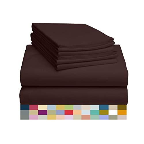 LuxClub 6 PC Sheet Set Bamboo Sheets Deep Pockets 18" Eco Friendly Wrinkle Free Sheets Machine Washable Hotel Bedding Silky Soft - Brown King