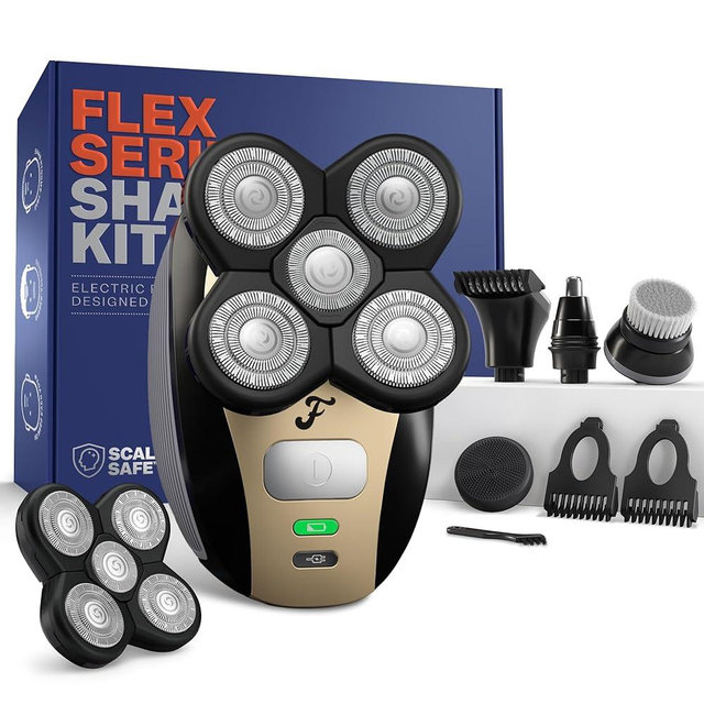 Freebird FlexSeries Electric Head & Body Hair Shaver, Mens Cordless Rechargeable Wet & Dry Skull, Bald Head, Back, Groin Waterproof Razor (FlexSeries, Shaver Kit with One Blade Refill)