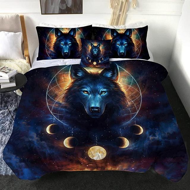 Sleepwish Dream Catcher by JoJoesArt Wolf Lunar Eclipse Queen Comforter Set with 2 Pillow Shams 1 Cushion Cover 4 Pieces Reversible Comforter Soft and Comfortable Machine Washable