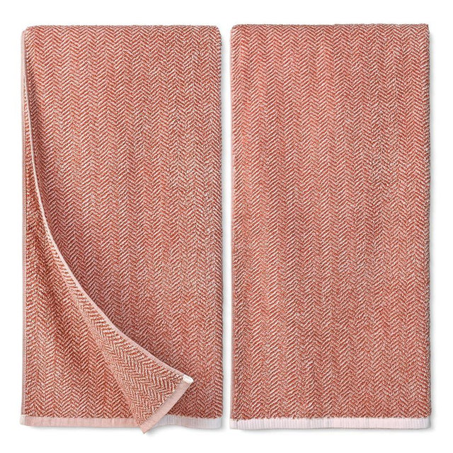 Coral Bath Towels Set, Herringbone Striped Shower Towels for Bathroom Decoration, 100% Cotton Soft and Highly Absorbent, 54 x 28 Inches