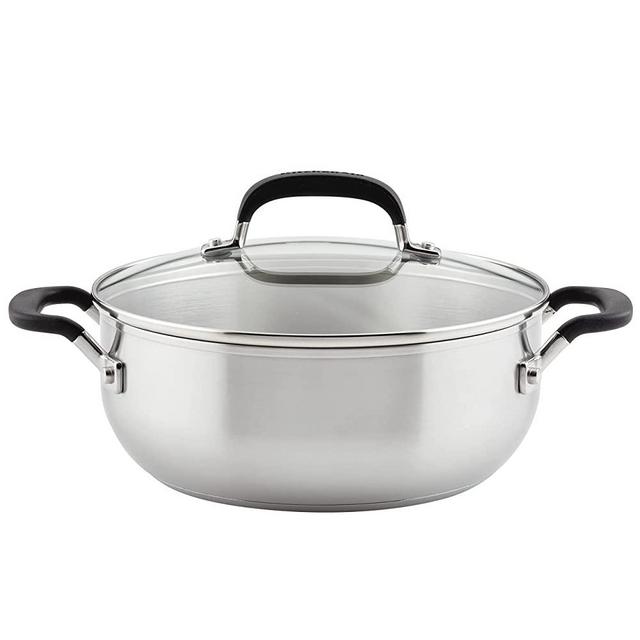 KitchenAid Stainless Steel Casserole with Lid, 4 Quart, Brushed Stainless Steel