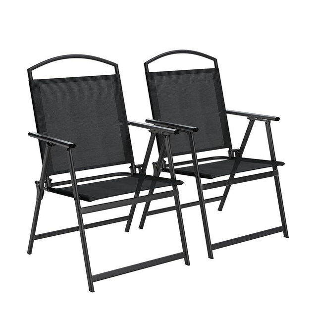 SWITTE Folding Patio Chairs Set of 2, Outdoor Dining Chairs with Armrests, Breathable Textilene & Steel Frame for Lawn, Garden, Yard or Poolside - Black