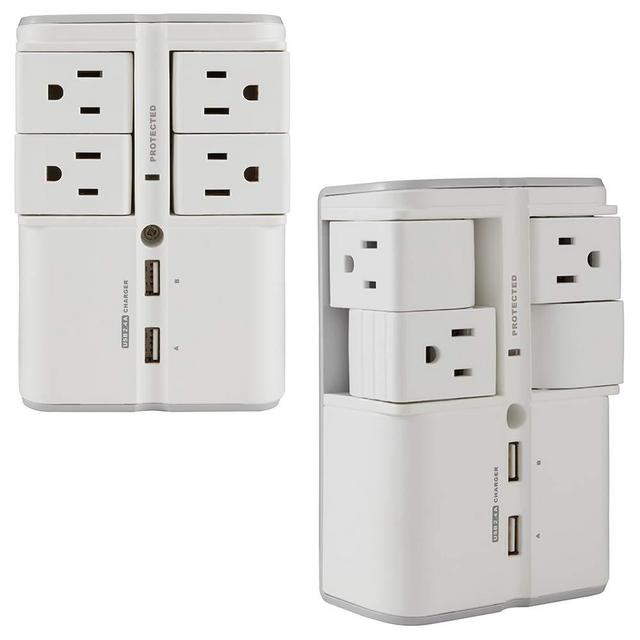 ECHOGEAR On-Wall Surge Protector 2 Pack with 4 Rotating AC Outlets & 2 USB Ports – Packs 1080 Joules of Surge Protection & Installs On Outlets to Protect Your Gear & Increase Outlet Capacity