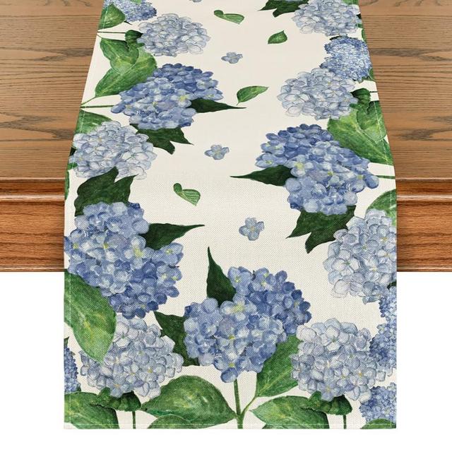 Artoid Mode Watercolor Hydrangea Summer Table Runner, Seasonal Spring Kitchen Dining Table Decoration for Home Party Decor 13x60 Inch