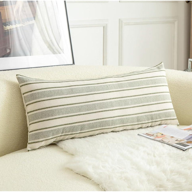 Cethom Decorative Boho Lumbar Pillow Covers, Modern Farmhouse Couch Pillowcase, 14 x 36 Long Accent Body Throw Pillow Covers, Sofa Bed Living Room Decor Cushion Case, Olive Green, Pack of 1