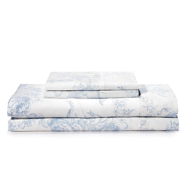 100% Cotton Printed Queen Sheets Set (White Floral) 4 Piece - Percale Bed Sheets for Queen Size Bed - Deep Pocket Fits 16" Mattress - Cooling & Breathable Sheets Set