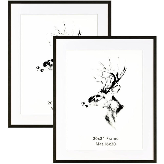 Yaetm 20x24 Black Wood Picture Frame with Mat for 16x20 Set of 2, Solid Wood Frame for Photos, Posters & Art Prints, Horizontal and Vertical Wall Mount (2 pack, Anthracite Black)