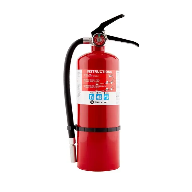 First Alert HOME2PRO Fire Extinguisher: Steel, 12-Year Warranty, UL 10-B:C, 6' Range, 195 PSI, 5 lbs, 17" Height