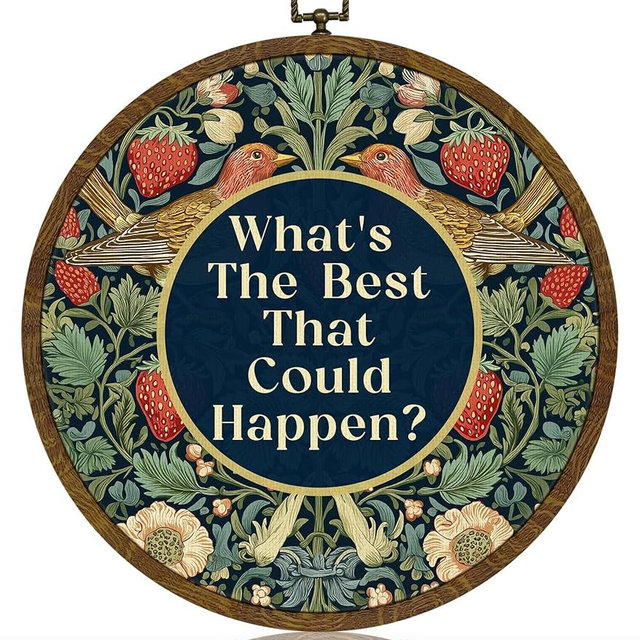 William Morris Inspired Flower Round Wall Art, Vintage Floral Canvas Print,Positive Inspirational Quote Wall Hanging Decor for Office Classroom Dorm Therapy Space, Thoughtful Gift for Women (Dark green)