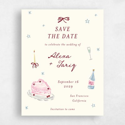 Light Burgundy, Yellow Wedding Save the Date - Moire Portrait