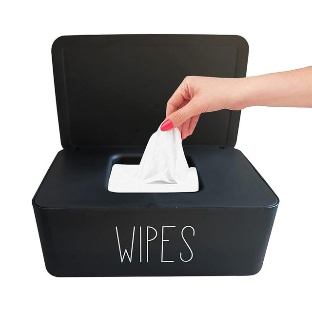 Moorfowl Baby Wipes Dispenser,7.28" L * 4.80" W *2.75" H,Flushable Wipes Holder for Bathroom Refillable Wipes Container Box Bathroom Decor Baby Registry Essential,Black Wipes