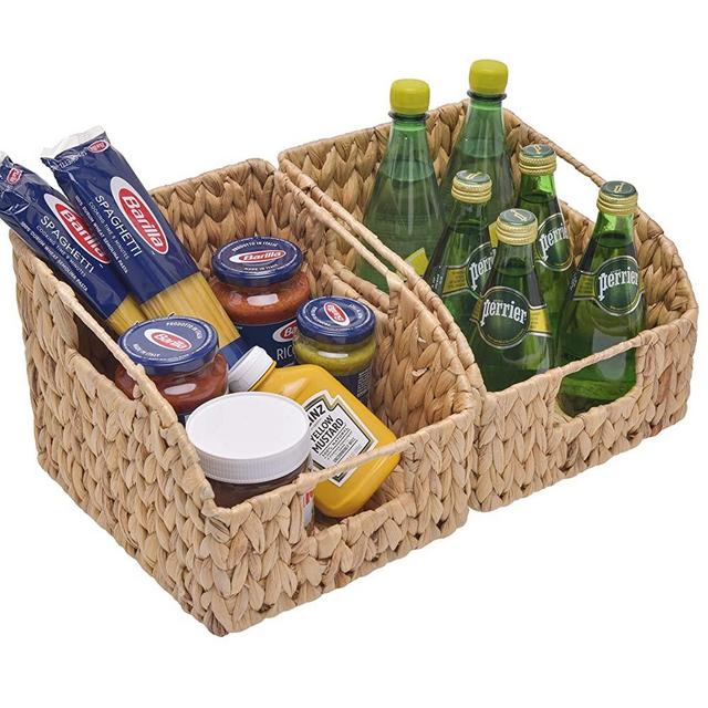 StorageWorks Water Hyacinth Wicker Baskets with Built-in Handles, Hand Woven Baskets for Organizing, 8.7” x 9.8” x 7.5”, 2-Pack