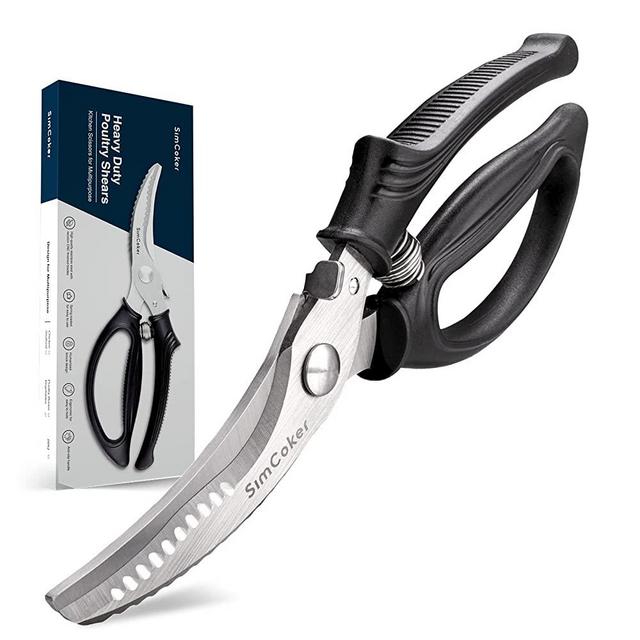 SimCoker Poultry Shears, Heavy Duty Kitchen Shears With Anti-Slip Handle & Safety Lock, Poultry Scissors for Meat, Chicken, Bone, Poultry, Spring Loaded, Dishwasher Safe (Black)