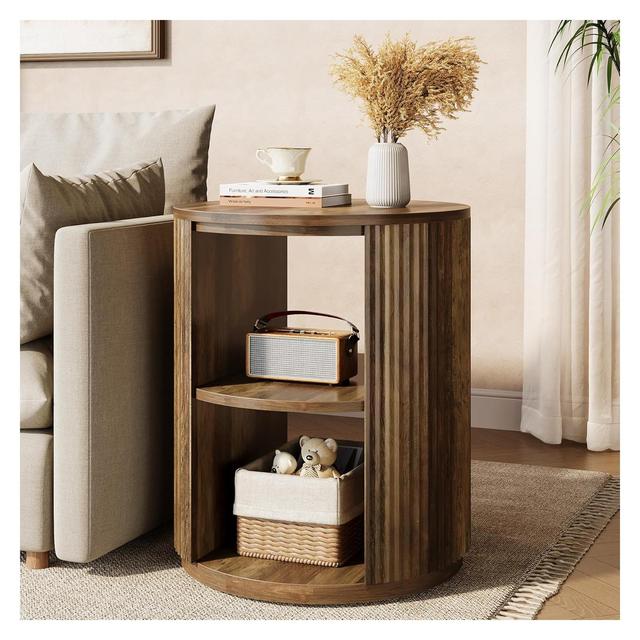 Tribesigns 3-Tier Round End Table, side table with Storage Shelf for Living Room, Bedroom