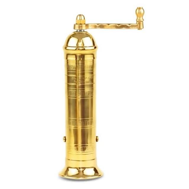 Alexander Home The Original Greek Pepper Mill 9 Inch Tall | European Pepper Mill Grinder with Crank Handle | Manual Pepper Grinder | Peppercorns Refillable - Brass