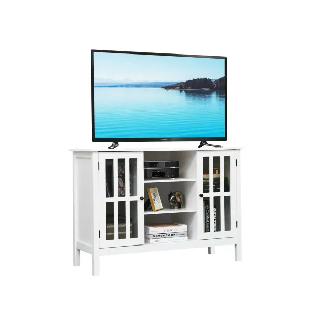 Costway Wood TV Stand Entertainment Media Center Console for TV up to 50'' White