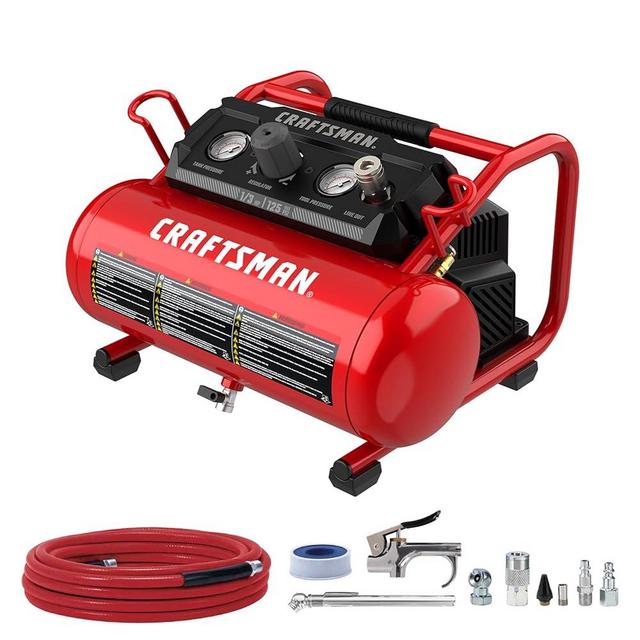 CRAFTSMAN Air Compressor, 2 Gallon Portable Air Compressor 1/3HP Max 125 PSI Oil-Free Light Weight with 10 PCS Accessory Kit