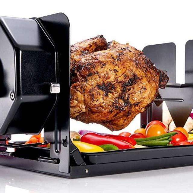 Roto Tisserie! Non Electric Rotisserie Machine. Portable for Convection Oven, Air Fryer Oven, BBQ Rotisserie, Fire Pit. Self Rotating Spit Roaster for Rotisserie Chicken, Shawarma, and 5lbs Foods