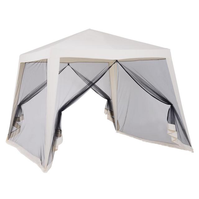 Outsunny 10’ x 10’ Folding Slant Leg Screened Sun Shelter Canopy Tent with Mesh Sidewalls