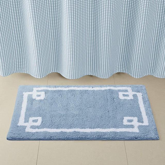 Madison Park Evan 100% Cotton Bathroom Rug Non Slip Backing-Luxrurious Tufted Plush Bath Mat Absorbent, Quick Dry, Spa Design Shower Room Décor, 24x40, Blue