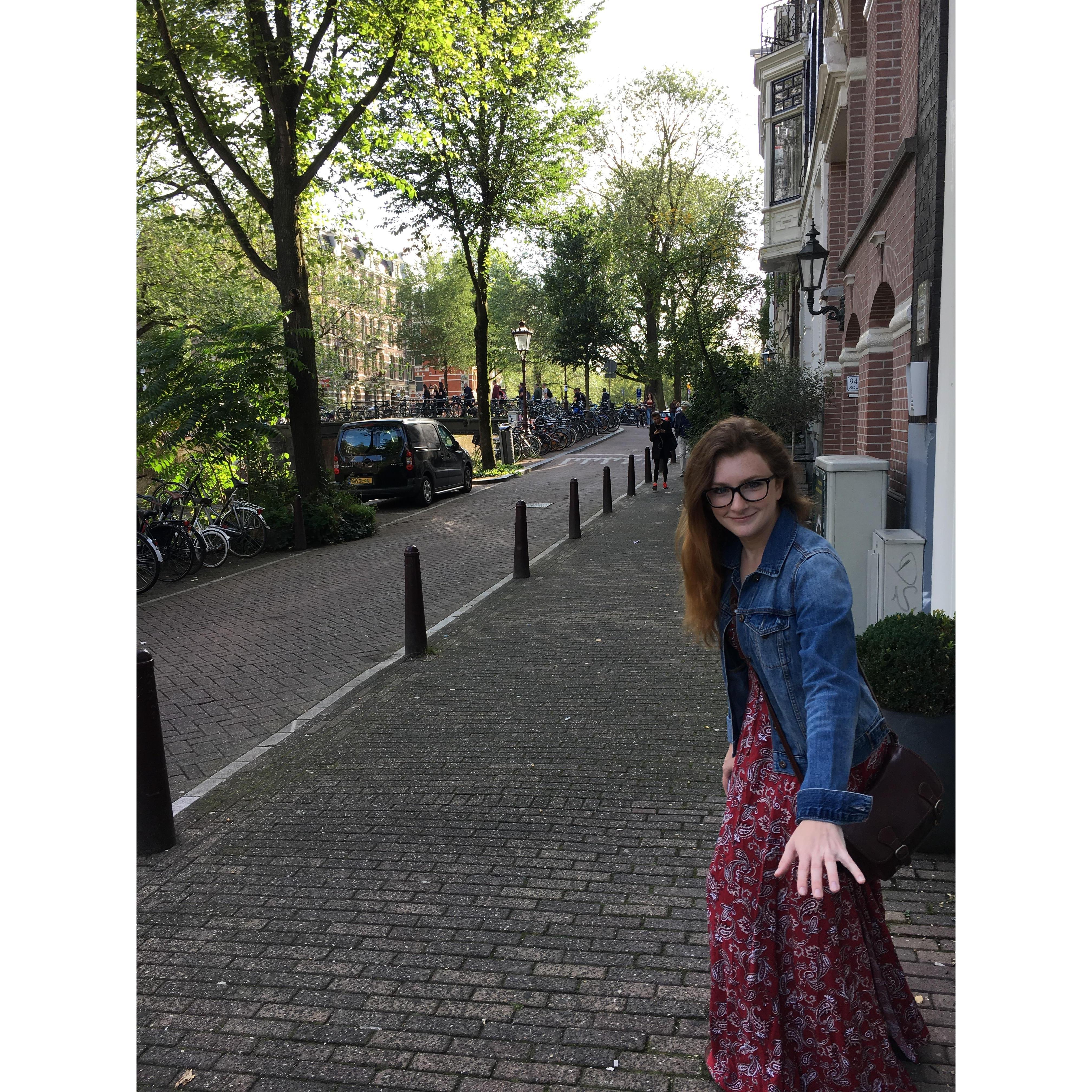 Trip Adventure: Amsterdam, Netherlands. Kyle's personality bursting out, and posing for a quick photo