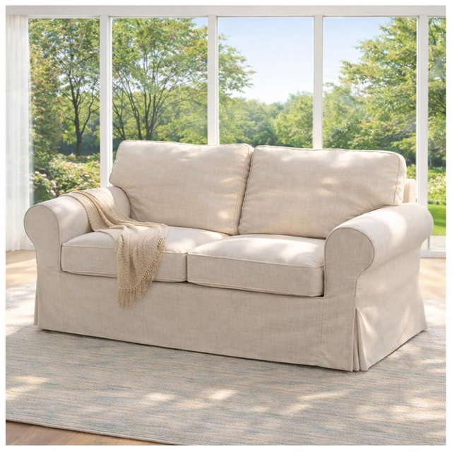 Sofa Covers Compatible with IKEA Ektorp 2 Seat Loveseat Sofa Slipcovers (Polyester Beige, Ektorp Loveseat)