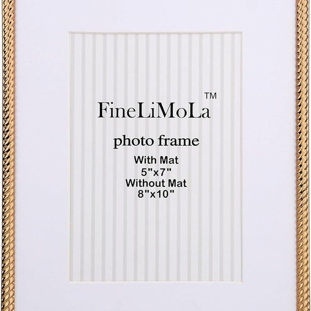 8x10''Gold Rope Design Metal Picture Frames With Acid Free Mat for 5x7'',Gold Photo Frame 7x5'' for Desktop Display Or Wall Hanging,Hi Quality Velvet Backing and Real Glass Front.
