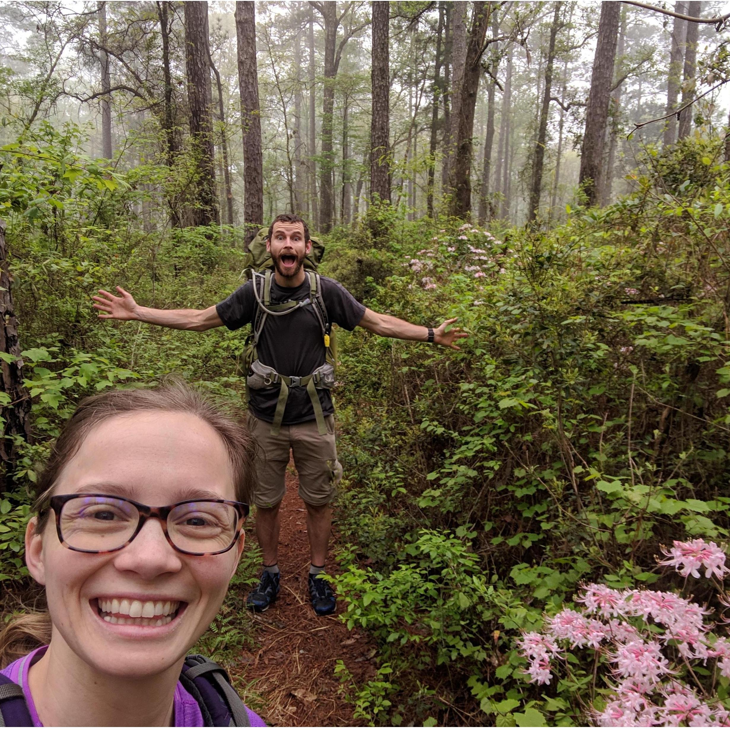 Backpacking the Louisiana Wild Azalea Trail for Jeff's 30th birthday.