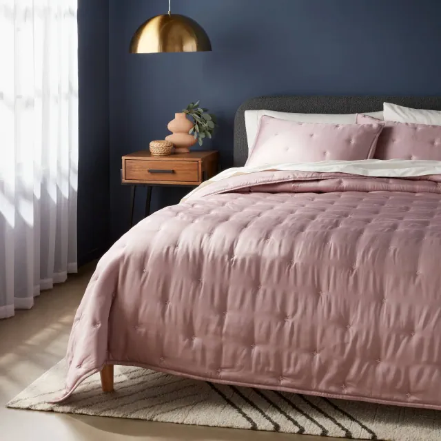 Full/Queen TENCEL™ Comforter and Sham Set Blush - Threshold™: 320 Thread Count, Lyocell Satin Weave, Cooling Bedding Sets