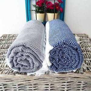 Set of 2 Diamond Turkish Towel (Navy & Grey) - Cottonia