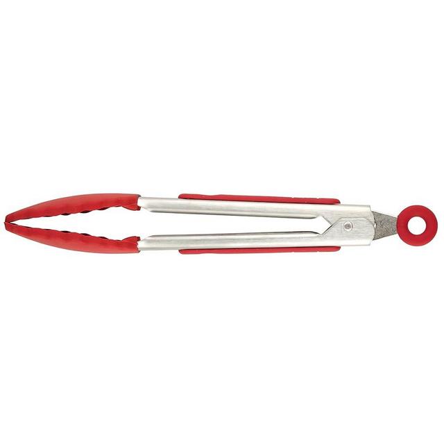 Tovolo Small Tongs with Silicone Tips 8.25 Inch Mini Kitchen Tongs for Serving Appetizers Salads Ice Stainless Steel Metal Tongs for Cooking, Heat Resistant Mini Tongs for Serving Food, Cayenne Red
