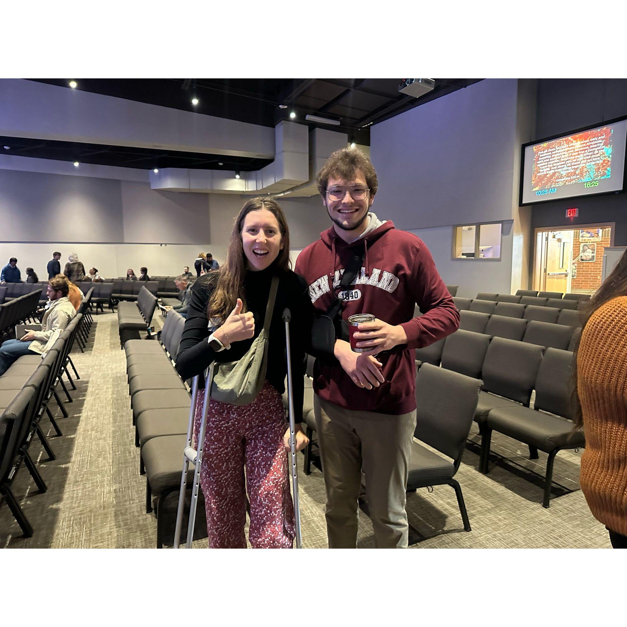 Silly Julia fell down a fill and sprained her ankle and silly blake got demolished by an underclassroom while wrestling- this is a core memory of their relationship.